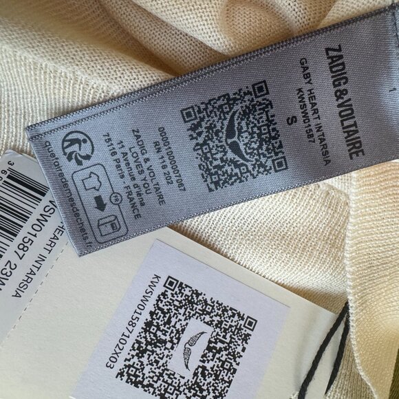 NWT! Zadig & Voltaire Gaby Heart Intarsia Sweater – Ecru – Size Small - Picture 13 of 15